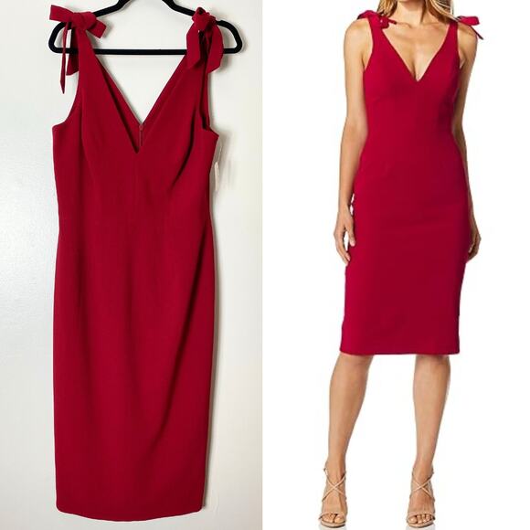 DRESS THE POPULATION DRESS L RED FALL WEDDING GUEST SHORT COCKTAIL EVENING BOW - Picture 1 of 14